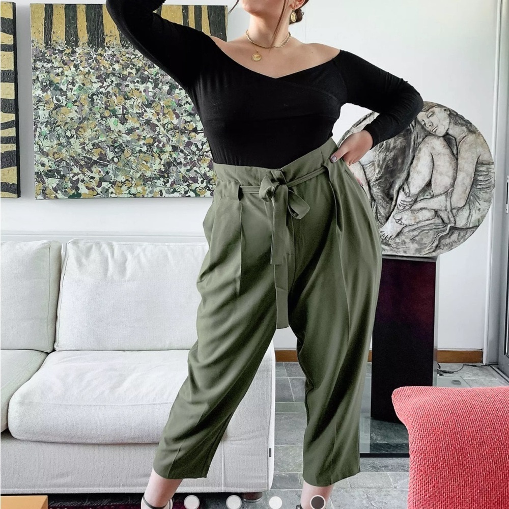 Curved Tailored Tie Waist Slacks
